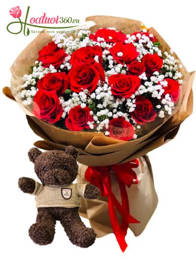 Flower and love bear combo