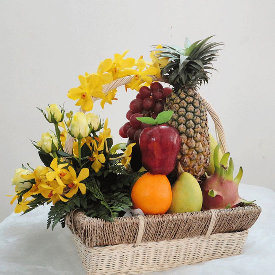 Baskets of domestic fruits and vegetables