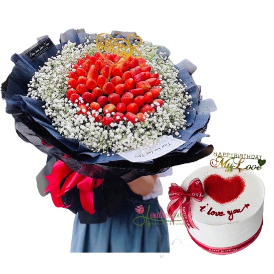 Combo of flowers and birthday cake for lover 