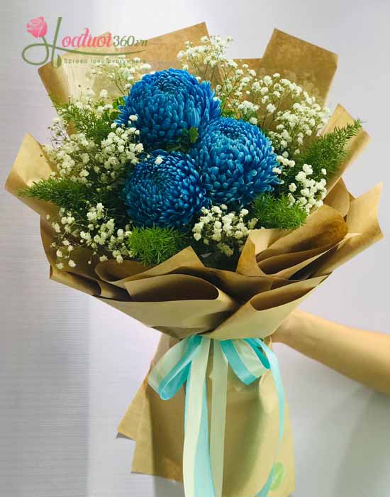 Chrysanthemum peony bouquet - Blue love