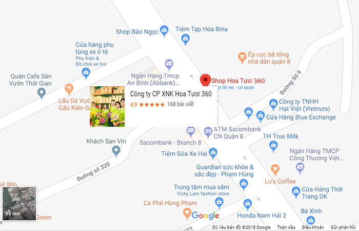 bản đồ shop hoa tươi quận 8 của hoa tươi 360