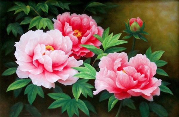 Painting of peonies in the old times